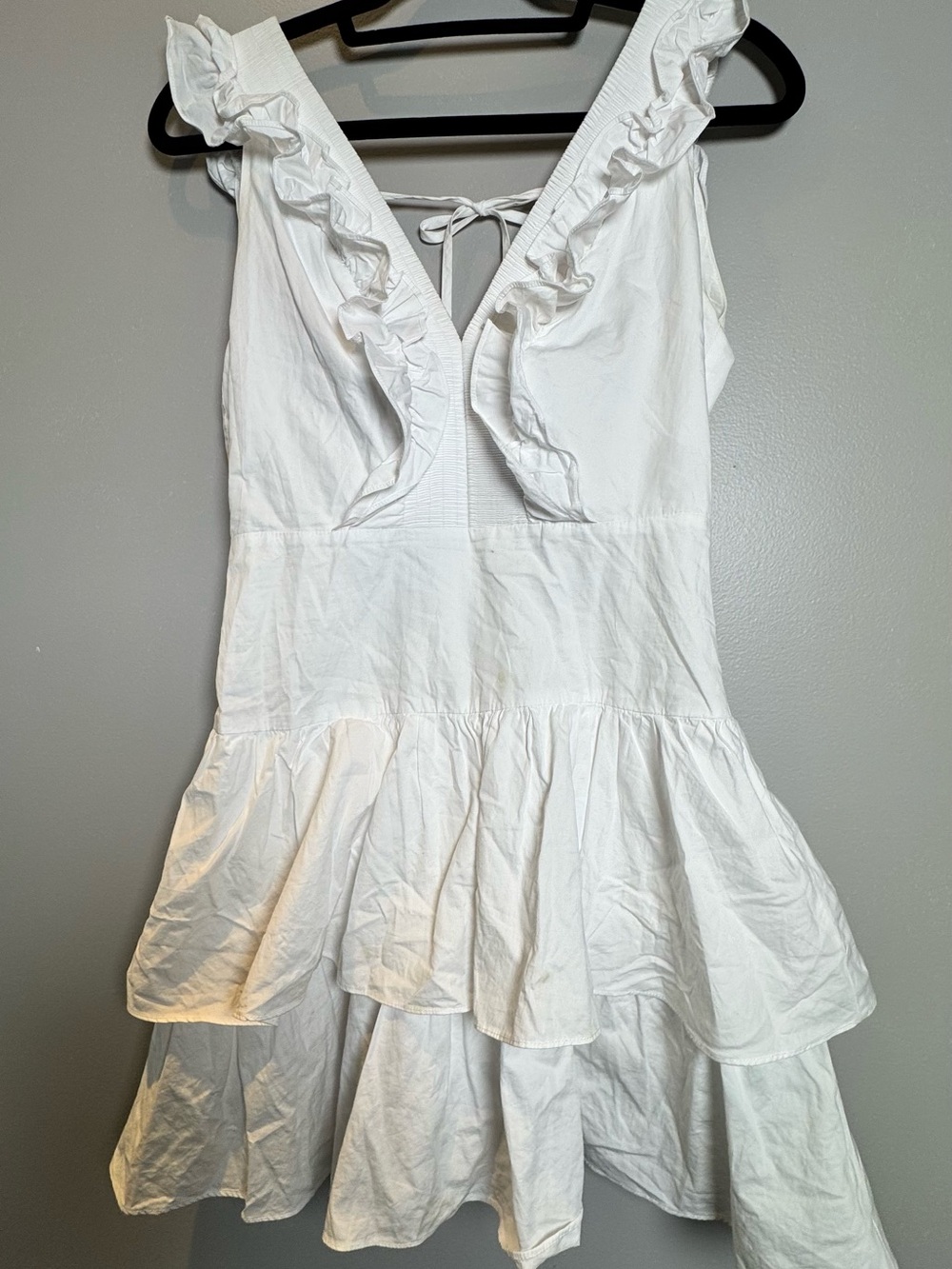 Hello Molly White Ruffle V-Neck Tiered Mini Dress